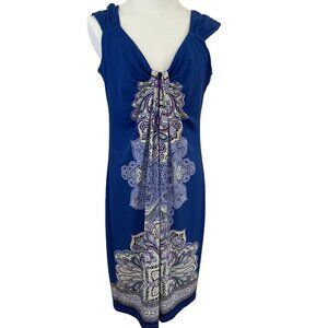 NY&C Babydoll Dress Shift Women's M Blue Paisley Pull Over Sleeveless Stretch